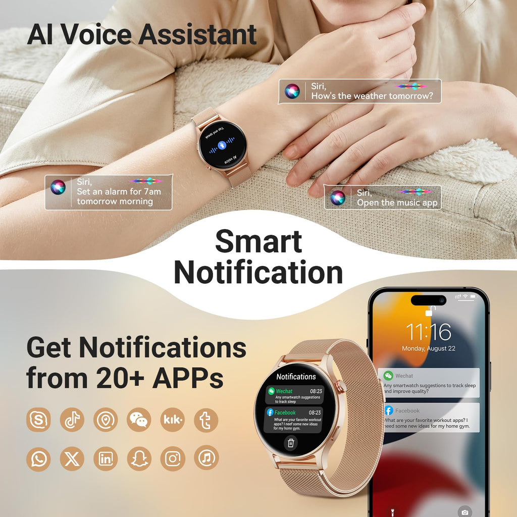 Fitpolo Smart Watch for Women,1.3" AMOLED Touchscreen Fitness Tracker, Make/Answer Calls, Heart Rate SpO2 Monitor, IP68 Waterproof, Sleep & Activity Tracking Smartwatch for Android Phones iPhone