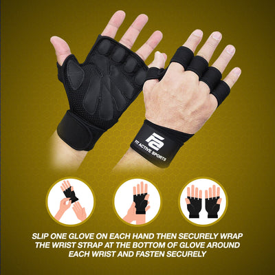 Fit Active Sports New Ventilated Weight Lifting Workout Gloves with Built-in Wrist Wraps for Men and Women - Great for Gym Fitness, Cross Training, Hand Support & Weightlifting.