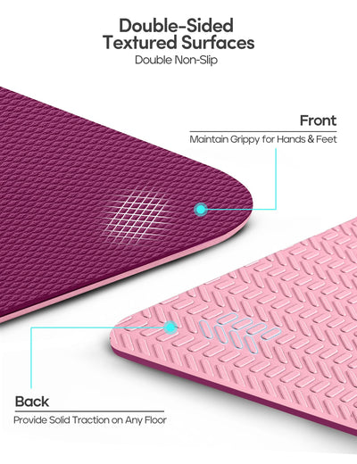 Heathyoga Eco Friendly Non Slip Yoga Mat, Body Alignment System, SGS Certified TPE Material - Textured Non Slip Surface and Optimal Cushioning,72"x 26" Thickness 1/4"