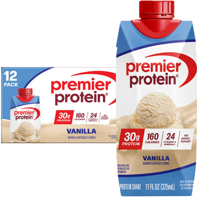 Premier Protein Shake, Vanilla, 30g Protein, 1g Sugar, 24 Vitamins & Minerals to Support Immune Health, 11 fl oz, Pack of 12 (Packaging May Vary)