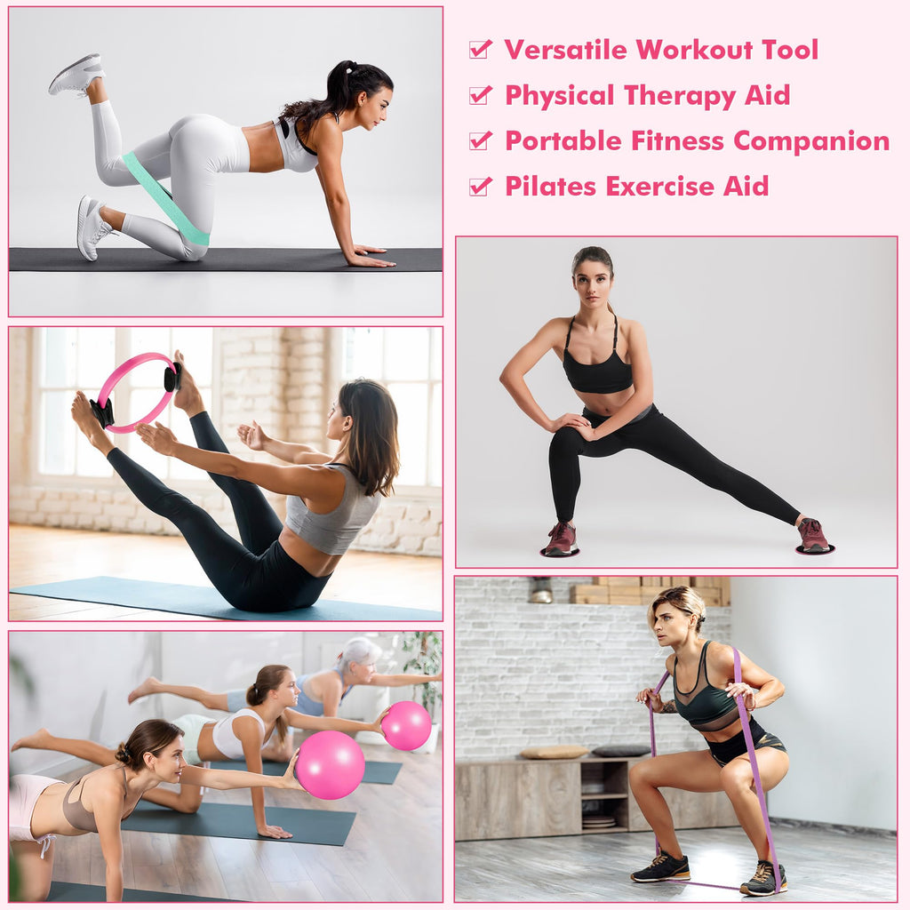 Pilates Ring Set with Resistance Bands Set, Pilates Ball, Sliding Disks – Workout Equipment Home Gym Includes Complete Fitness Poster