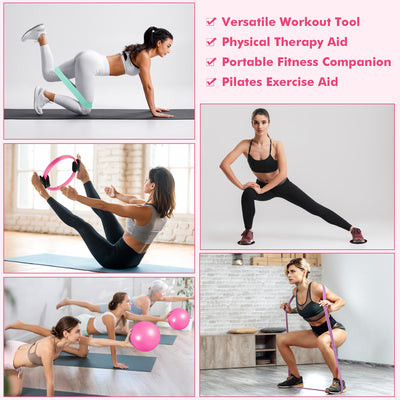 Pilates Ring Set with Resistance Bands Set, Pilates Ball, Sliding Disks – Workout Equipment Home Gym Includes Complete Fitness Poster