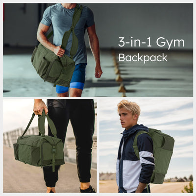 Gym Bag for Men with 2 Upgraded Bottle Holders Convertible Duffle Bag and Gym Backpack Waterproof Sports Bags with Shoes Compartment and Wet Pocket - Black