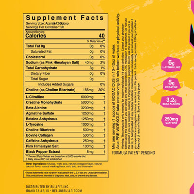 BULLFIT Pre Workout Powder, Pina Coolada Flavor, Pre-Workout Support for Men & Women, L Citrulline, Creatine, Beta Alanine & Electrolytes, Powdered Drink Mix with No Sucralose & Zero Sugar, 20 Srvgs