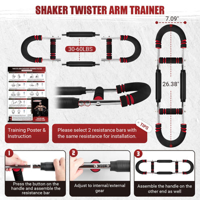 Twister Arm Trainer, Adjustable Twister Arm Chest Exerciser with 2/4 Spring & Training Poster for Men & Women, Detachable Power Twister Home Fitness Equipment for Enhancing Upper Body Muscle
