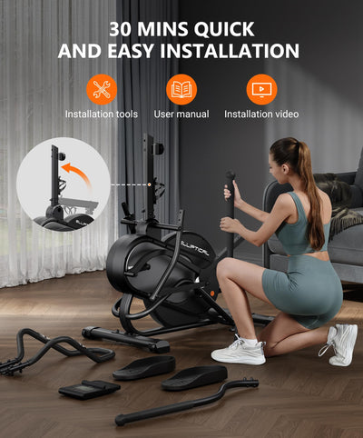 THERUN Elliptical Exercise Machine, 3-in-1 Cardio Climber Stepping Elliptical Machine for Home, Stair Stepper Elliptical Training Machines w/16 Levels Resistance, Pulse Sensor, LCD Monitor