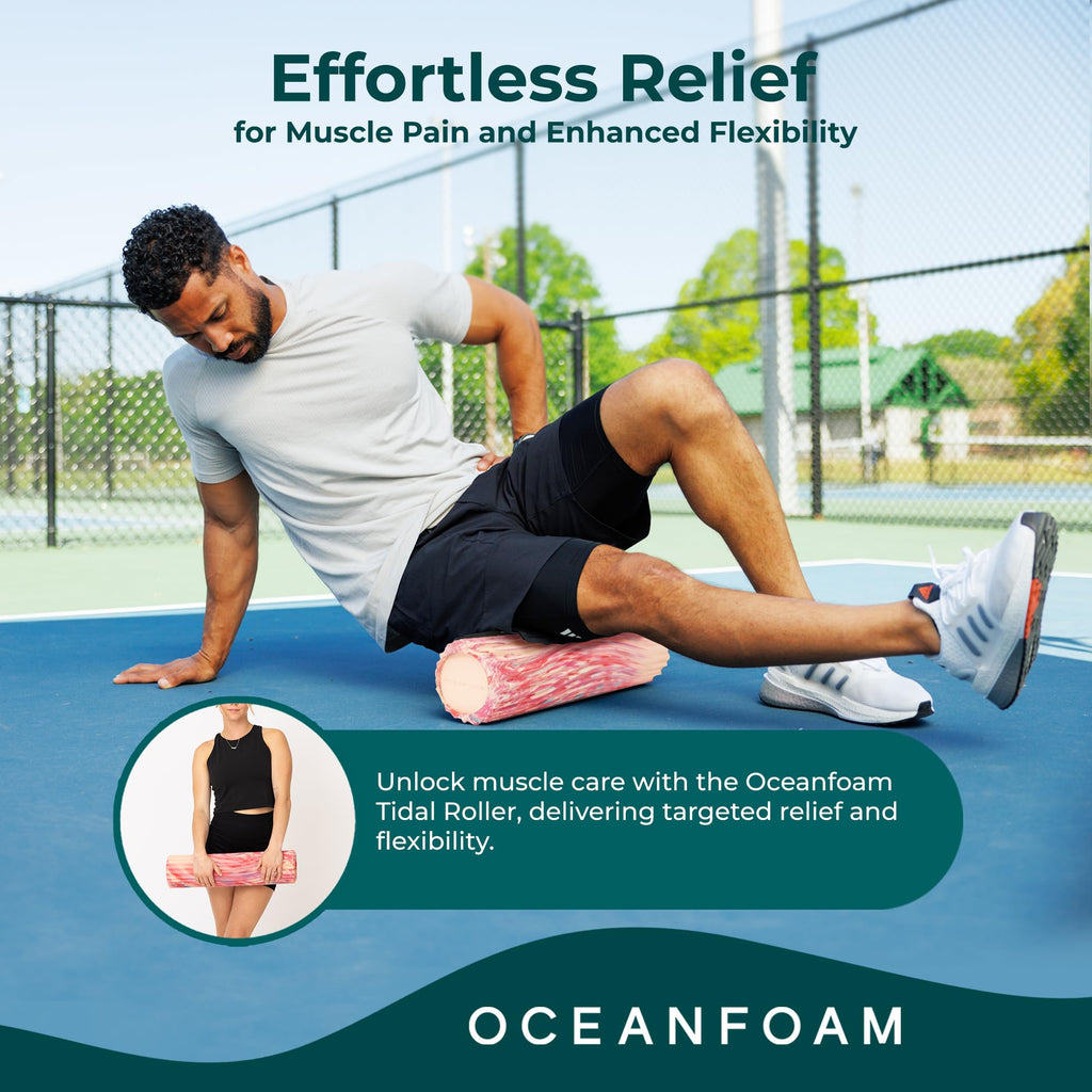 Oceanfoam Tidal Roller - Natural - Muscle Massage Foam Roller for Back Pain & Stretching - Firm and Ergonomic Wide Wave Textured - Yoga, Athletics, & Wellness - Full Size, 20" x 5"