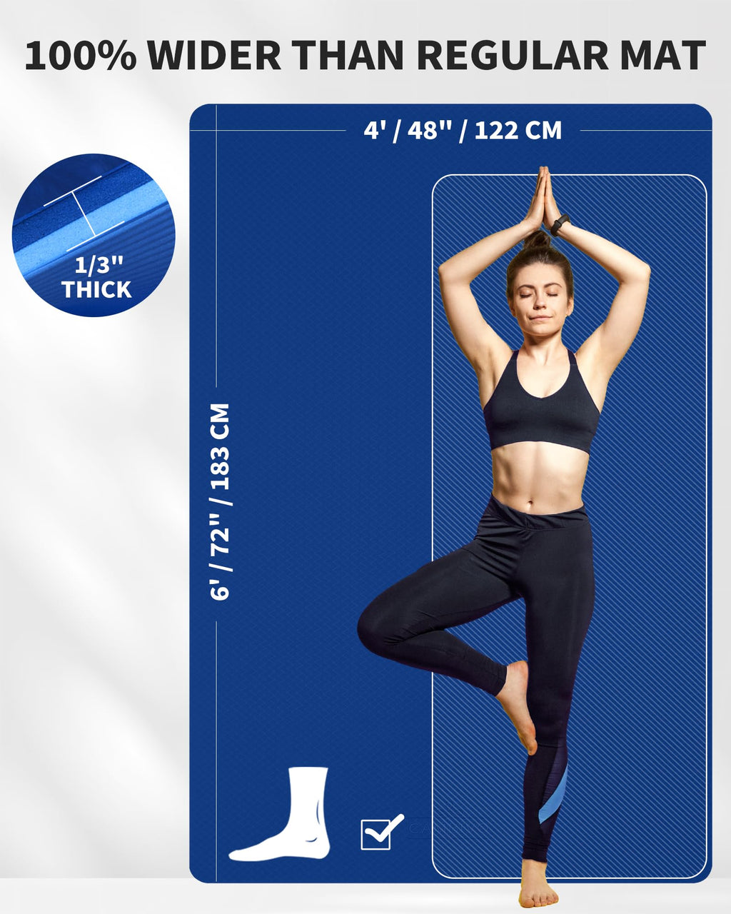 CAMBIVO Large Yoga Mat (6'x 4'), Extra Wide Workout Mat for Men and Women, Yoga Mat Thick 1/3 &1/4 Exercise Mats for Home Workout, Yoga, Pilates (Black,1/4 inch)