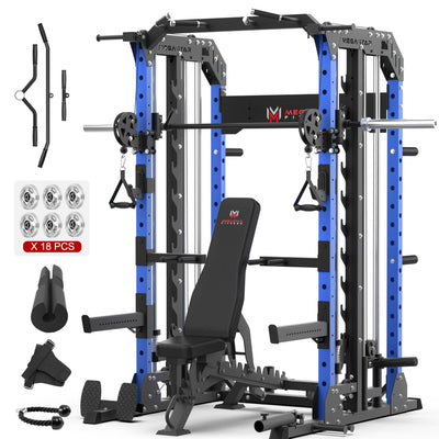 Smith Machine Home Gym with Aluminum Pulley Set- 2000lbs Capacity All-in-One Power Rack with Cable Crossover, Pull-Up Bar & Dip Station, Includes 18 Attachments, P107 Anvil