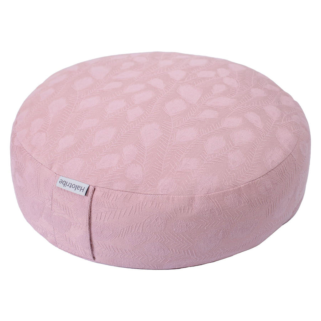 Meditation Cushion, Comfortable Meditation Pillow with Peacock Feather Jacquard Cover. Buckwheat Hull Filled Zafu Floor Pillow 16 * 16 * 5 in