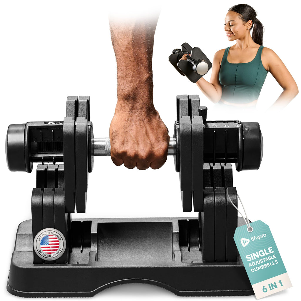 Lifepro Adjustable Dumbbells Set - 5in1-15lb 25lb 43lb 55lb weights Set & Single with Rack - Quick Adjust, Secure Grip - Compact Hand Weights for Men Women Home Gym