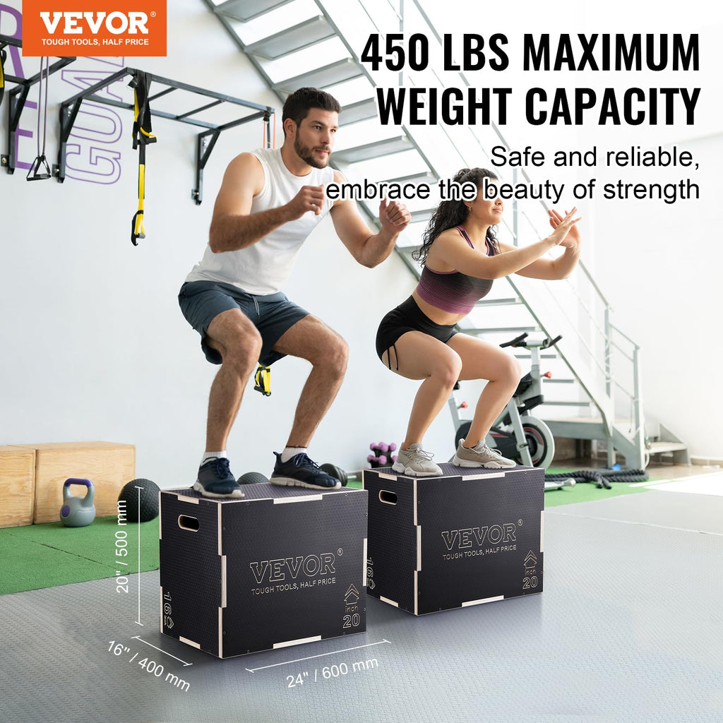 VEVOR 3 in 1 Plyometric Jump Box, Easy-to-Assemble Wood Plyo Box for Jumping Trainers, Home Gym Training and Conditioning