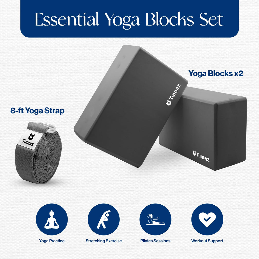 Tumaz Non-Slip Yoga Blocks 2-Pack - High Density/Lightweight EVA Foam & Natural Cork for Stability, Premium Set with E-Book Included