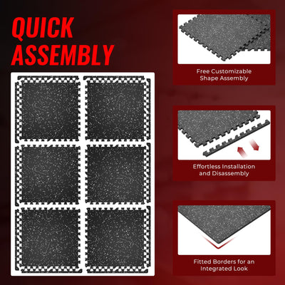 SUPERJARE 0.56'' Thick 12 Pcs 48 Sq Ft Rubber Top Exercise Equipment Mats, High Density EVA Foam Mats with Rubber Top, Interlocking Gym Flooring for Home Gym, Protective Workout Mat, Black/Grey