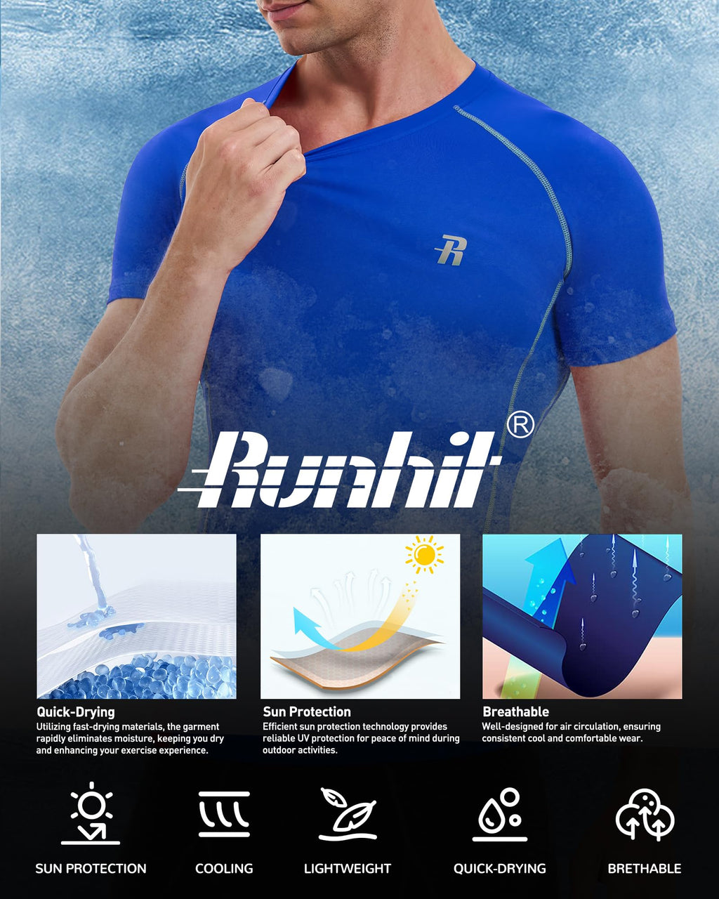 Runhit 3 Pack Men's Compression Shirts Short Sleeve Athletic T Shirt Cool Dry Workout Tops Sports Base Layer Undershirt