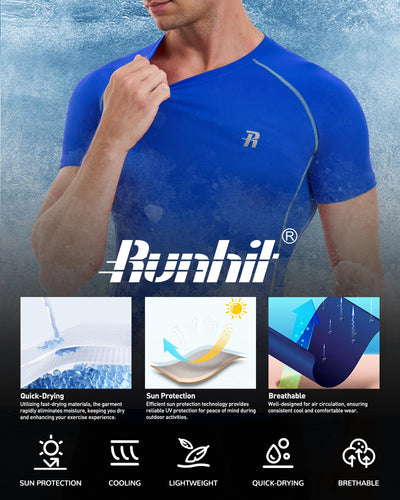 Runhit 3 Pack Men's Compression Shirts Short Sleeve Athletic T Shirt Cool Dry Workout Tops Sports Base Layer Undershirt