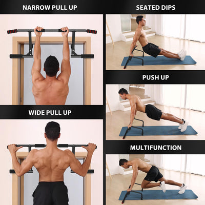 ONETWOFIT Pull Up Bar for Doorway, 440 lbs Heavy Duty Upper Body Fitness Workout Bar for Home Gym Exercise, Multi-Grip Strength Wall Mounted Door Frame Chin-Up Bar for Almost All Doors