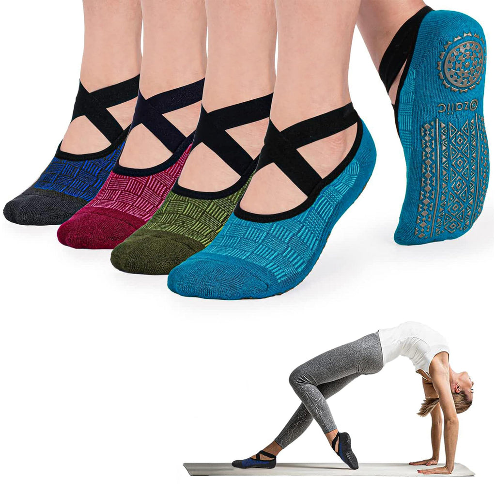 Ozaiic Pilates Socks for Women Non Slip Grip, Yoga Socks with Grippers for Barre, Hospital, Ballet, Dance, Barefoot Workout