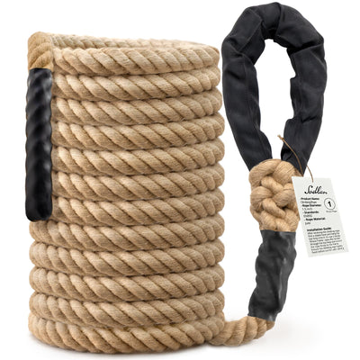 Climbing Rope Gym Workout - 1.5 Inch Diameter 10FT 15FT 20FT 25FT 30FT 35FT Heavy Duty Jute Thick Ropes for Adults Strength Training Outdoor Tree Swing Indoor Home Fitness Exercise