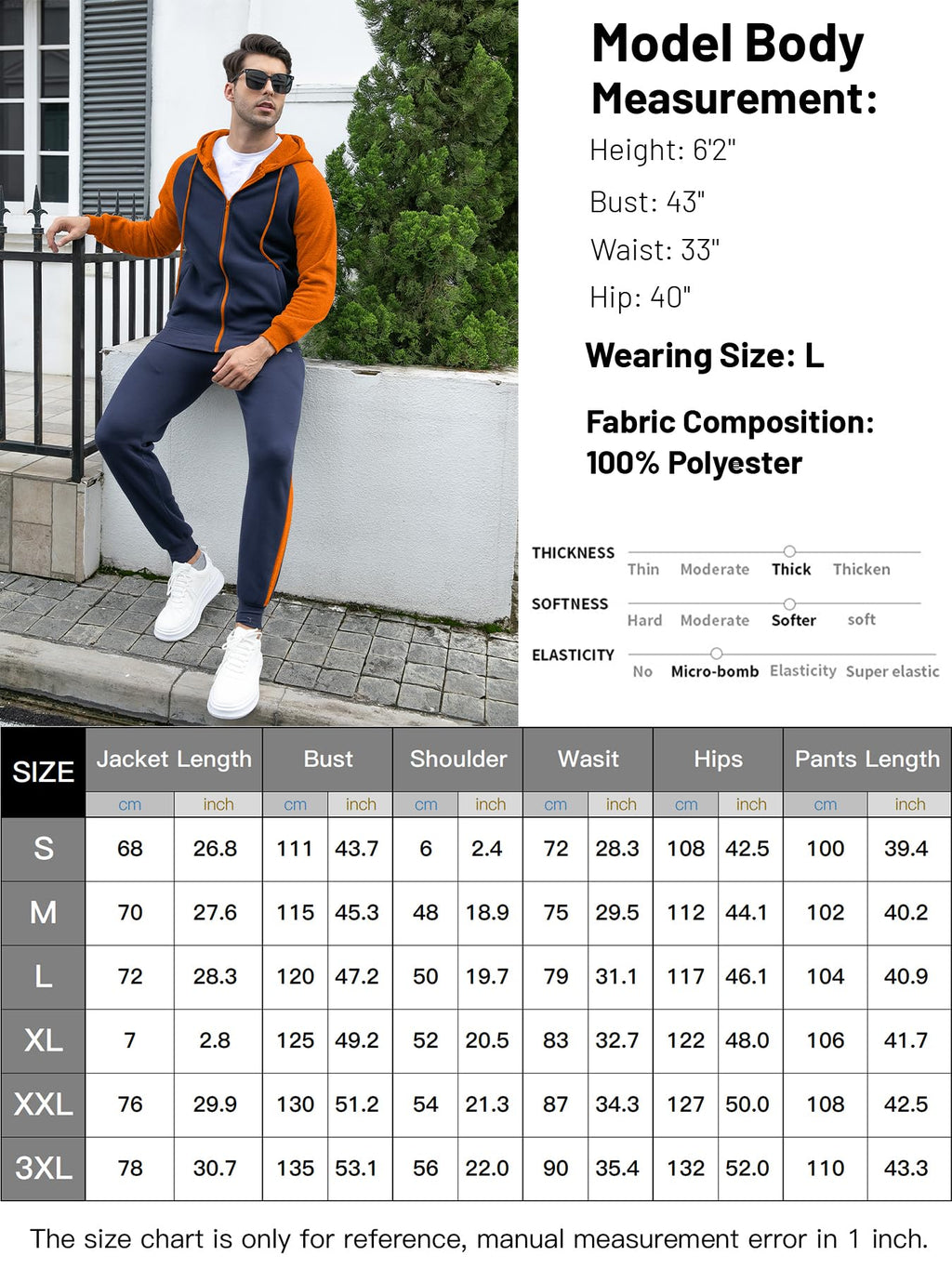 Men's Tracksuit 2 Pieces Set Zip Up Hoodie Sweatsuits Athletic Jogging Suit Set Casual Outfit with Pockets
