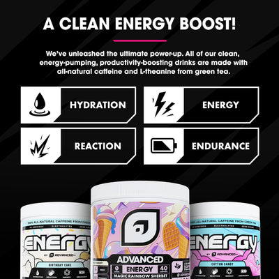 Advanced Energy - Energy Boosting Formula with Electrolytes for Hydration - L-Theanine to Combat Jitters - Sugar Free & Keto Friendly - No Maltodextrin (40 Servings) (Rocket Pop)