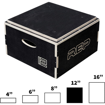 Rep Wooden Plyo Box | Stackable Jump Platforms for Home Gym Workouts | Multiple Height Options from 4, 6.8 and 12" Exercise Step Up Boxes for CrossFit & Plyometric Training | Durable Fitness Equipment