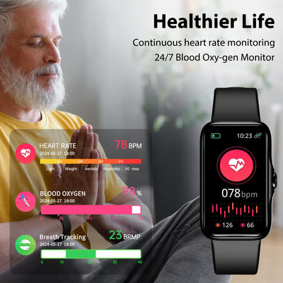 Fitness Tracker with 24/7 Continuous Heart Rate, Blood Oxygen Monitor, Smart Watch with Sleep Monitor, IP68 Waterproof Activity Tracker Step Counter for Women Men (Black)