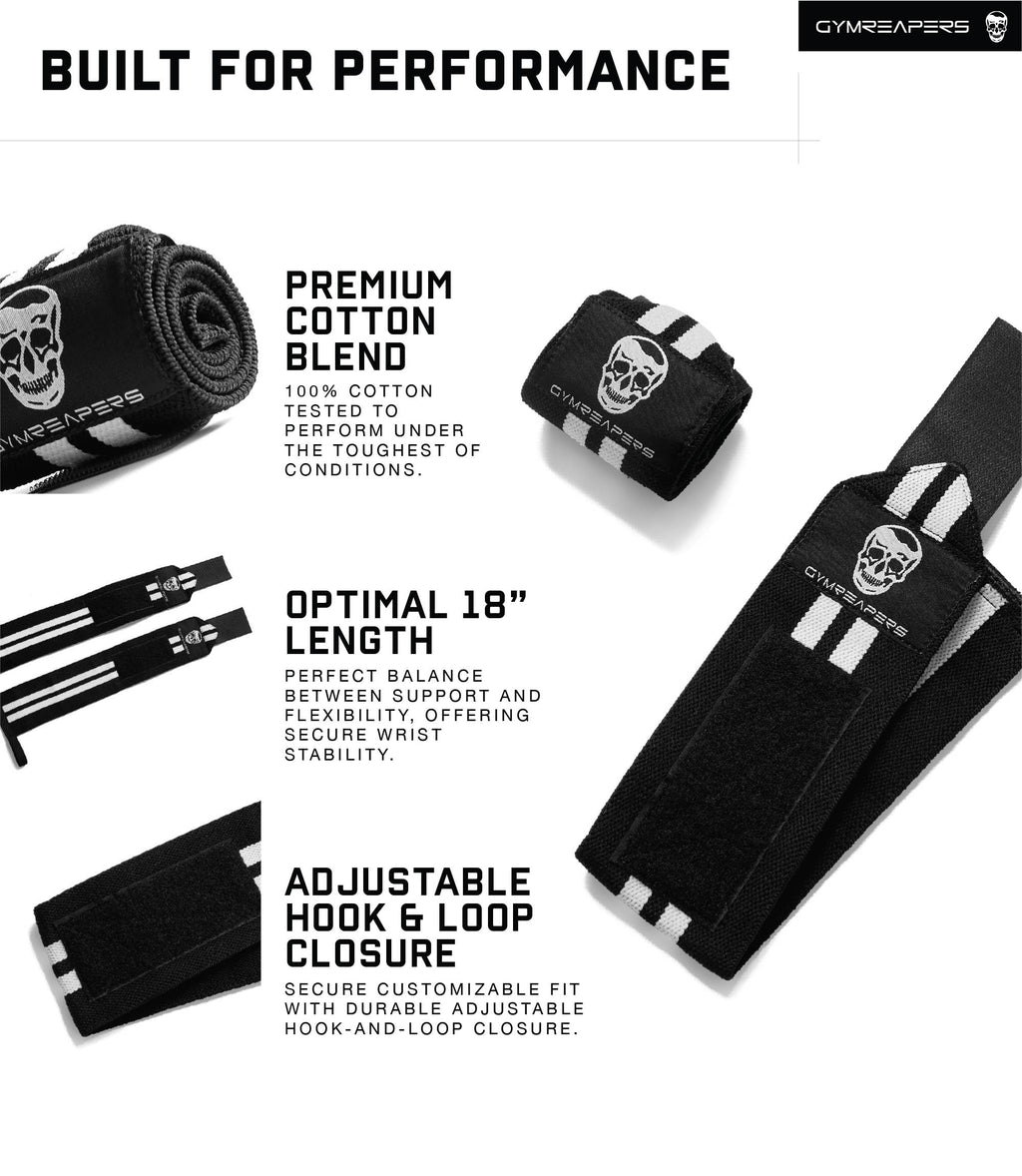 Gymreapers Weightlifting Wrist Wraps (IPF Approved) 18" Professional Quality Wrist Support with Heavy Duty Thumb Loop - Best Wrap for Powerlifting Competition, Strength Training, Bodybuilding