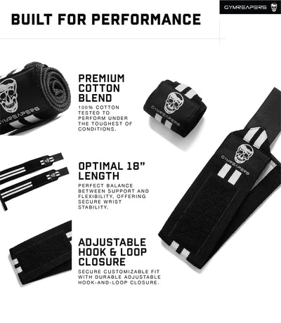 Gymreapers Weightlifting Wrist Wraps (IPF Approved) 18" Professional Quality Wrist Support with Heavy Duty Thumb Loop - Best Wrap for Powerlifting Competition, Strength Training, Bodybuilding