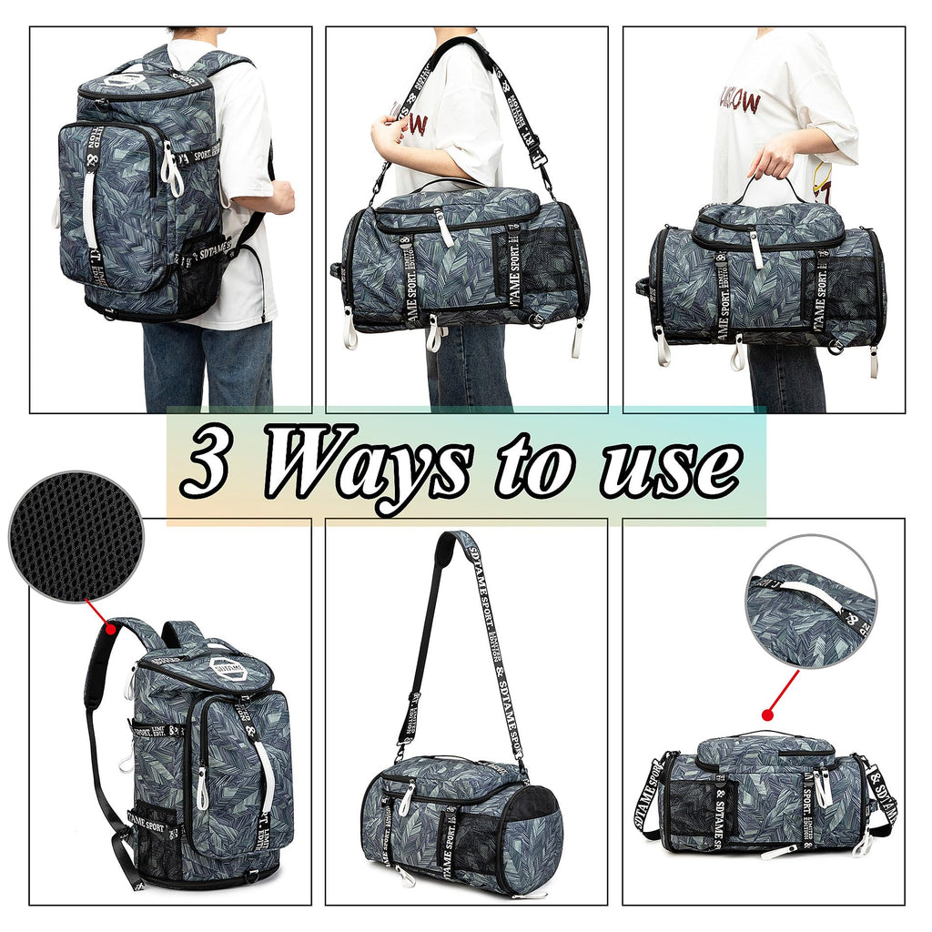 Gym Duffle Bag Backpack with Shoe Compartment,4 ways Travel Backpack for Women and Men,Multi-Functional Weekender bag with Waterproof Layer&Laptop Compartment for Fitness, Travel,Camping