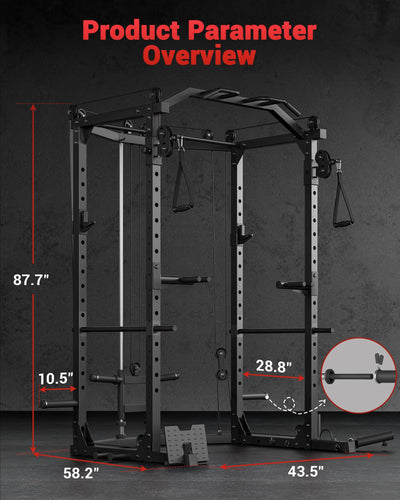 GarveeLife Power Cage, Multi-Functional Power Racks for Home Gym with Cable Crossover System, 1600 LBS Weight Capacity Fitness Squat Rack for Strength Workout with More Training Attachment