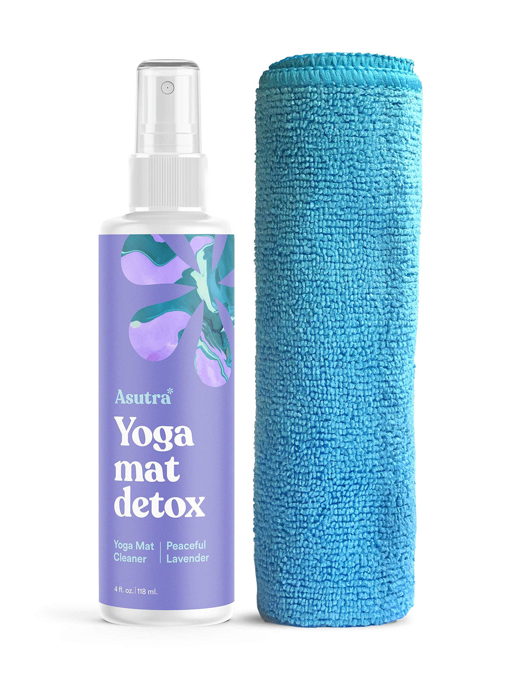 ASUTRA Yoga Mat Cleaner Spray (Energizing Peppermint), 4 fl oz - No Slippery Residue, Organic Essential Oils, Deep-Cleansing for Fitness Gear & Gym Equipment, Microfiber Towel Included