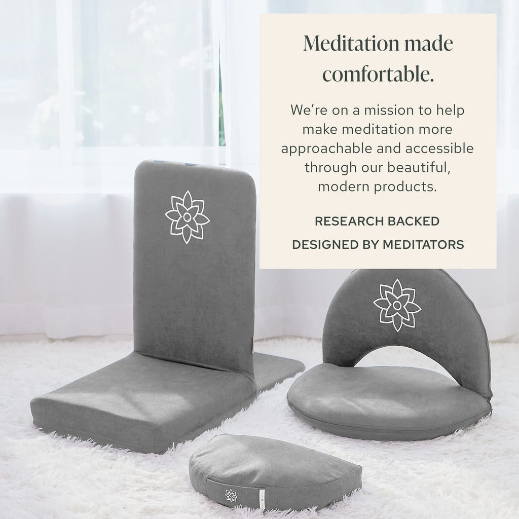 Mindful Modern Folding Pro Meditation Chair - Adjustable Meditation Seat with Back Support and Half Moon Buckwheat Meditation Cushion - Comfortable Mindfulness Living Room Floor Chair