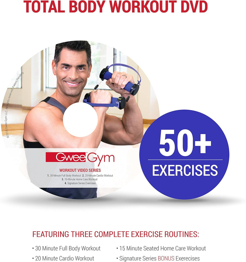 Gwee Gym - Resistance Bands Exercise Kit, LITE, Blue Exercise Bands, Build Lean Muscle with Workout Bands, Easily Portable, Includes an Accessory Kit, DVD, Travel Bag & Healthy Eating e-Book