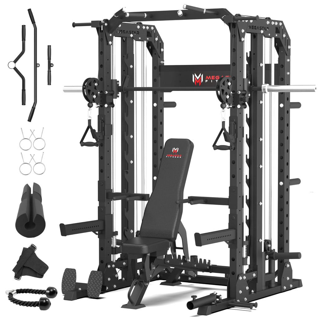 Smith Machine Home Gym with Aluminum Pulley Set- 2000lbs Capacity All-in-One Power Rack with Cable Crossover, Pull-Up Bar & Dip Station, Includes 18 Attachments, P107 Anvil