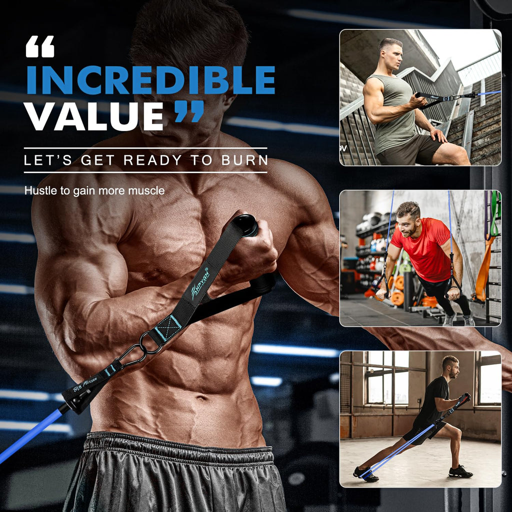 HPYGN Resistance Bands, Exercise Bands with Handles, Fitness Bands, Workout Bands with Door Anchor and Ankle Straps, for Heavy Resistance Training, Physical Therapy, Shape Body, Yoga, Home Workout Set