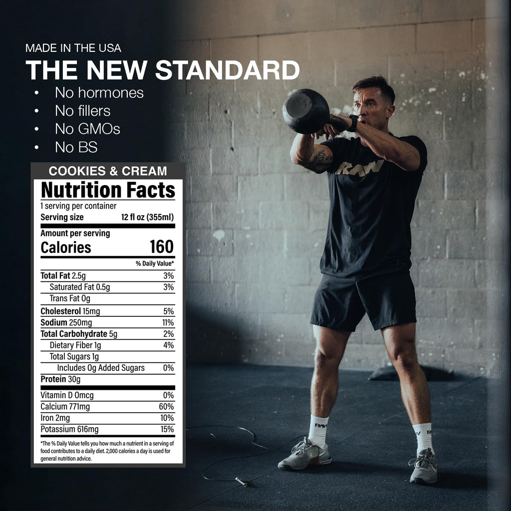 RAW Ready-to-Drink Protein Shake, Vanilla - RTD Protein Drinks with Grass-Fed Whey Protein Isolate for Post-Workout - Zero-Sugar & Gluten-Free Meal Replacement Drink & Breakfast Shake, 12 Fl Oz