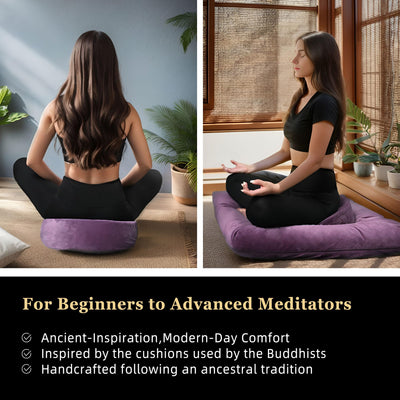 Meditation Zafu Cushion Set with Buckwheat Hulls & Memory Foam - Ergonomic Support for Yoga & Sitting - Removable Machine-Washable Luxury Velvet Cover - for Adults and Kids (Blue)