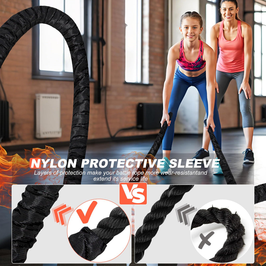 Battle Ropes for Home Gym Exercise: 1 Inch Diameter 9.2 FT Length Workout Rope Exercise Rope Training Ropes with Protective Sleeve for Kids Men Women Exercise Fitness & Strength Training