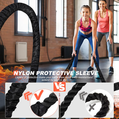 Battle Ropes for Home Gym Exercise: 1 Inch Diameter 9.2 FT Length Workout Rope Exercise Rope Training Ropes with Protective Sleeve for Kids Men Women Exercise Fitness & Strength Training
