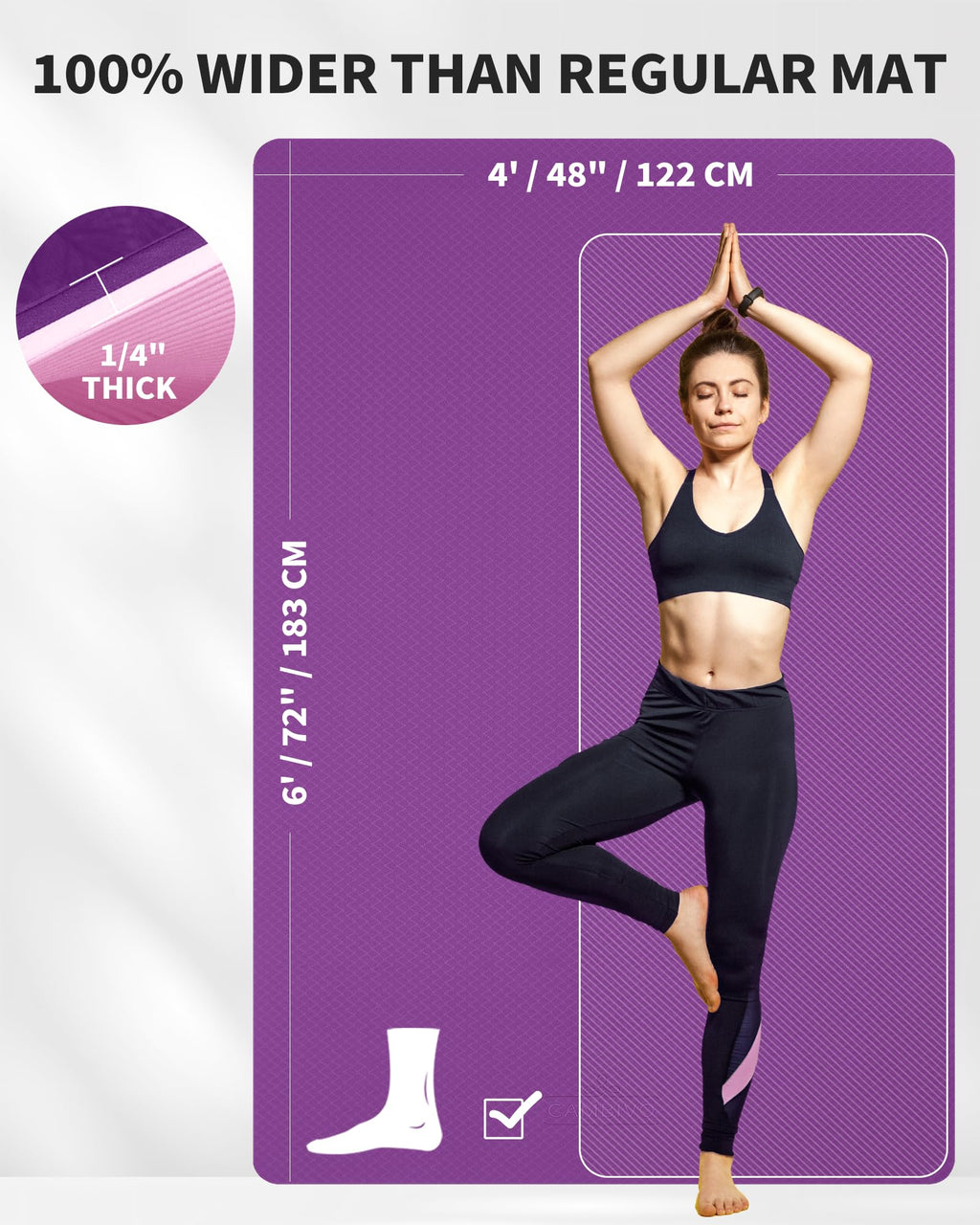 CAMBIVO Large Yoga Mat (6'x 4'), Extra Wide Workout Mat for Men and Women, Yoga Mat Thick 1/3 &1/4 Exercise Mats for Home Workout, Yoga, Pilates (Black,1/4 inch)