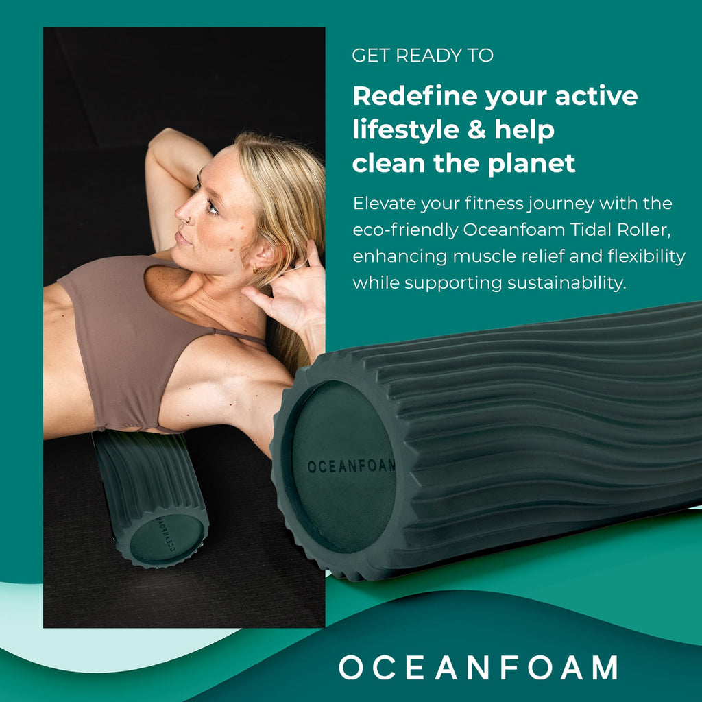 Oceanfoam Tidal Roller - Natural - Muscle Massage Foam Roller for Back Pain & Stretching - Firm and Ergonomic Wide Wave Textured - Yoga, Athletics, & Wellness - Full Size, 20" x 5"