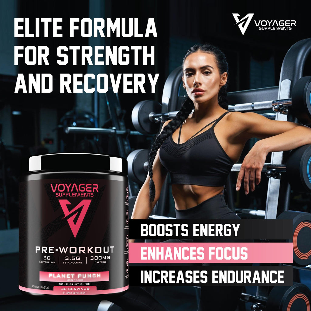 Voyager Pre-Workout Rocket Razz – Creatine-Free Powder w/L-Citrulline, Beta-Alanine, Caffeine – Supports Energy, Endurance & Focus – 30 Servings – No Artificial Fillers – GMP Certified