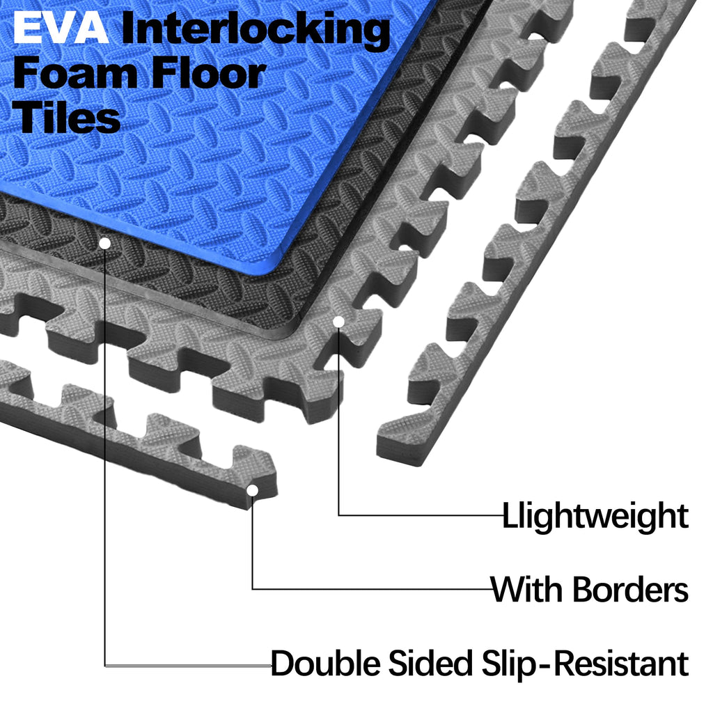 Fitvids Puzzle Exercise Gym Flooring Mat, 3/4" Thick High-Density EVA Interlocking Tiles, Workout Mat for Home Gym, Fitness Equipment, MMA, Gymnastics, 24-Piece Shock-Absorbing Exercise Mat (96 Sq Ft)