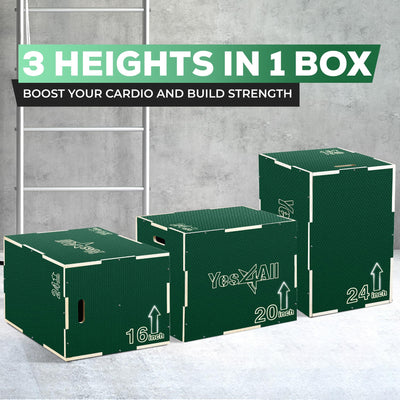 Yes4All 3 in 1 Non-Slip Wooden Plyo Box, Step Up Box for Workout, Plyometric Jump Box for Skipping, Jumping, Lunges, Squats, Dips