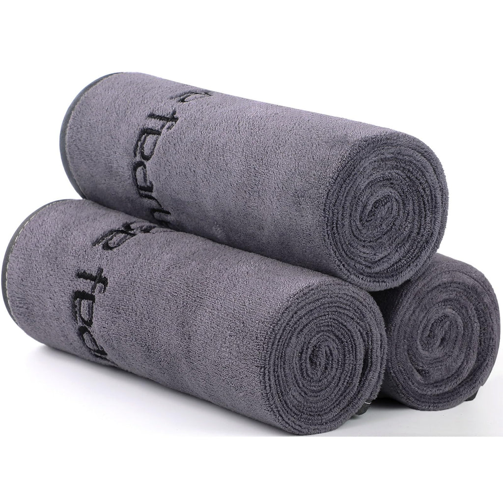 Microfiber Gym Towels Bigger Size Super Soft for Exercise Fitness, Sports, Workout, 380-GSM 15-Inch x 31-Inch Quick-Drying Towels (3 Pack, Grey+Blue+Purple)