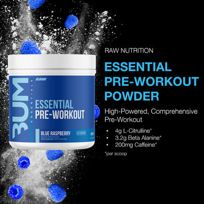 RAW Nutrition - Essential Pre - Chris Bumstead Pre Workout Formula, Sports Nutrition Pre-Workout Powders | Men & Womens Drink, Energy Powder for Working Out (Peach Mango)
