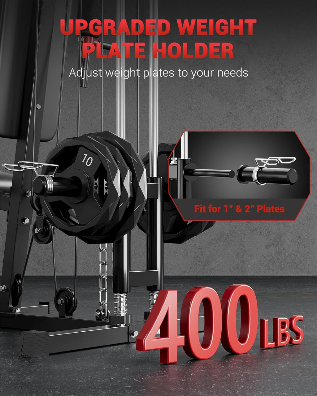 Home Gym Equipment, Workout Weight Machine with Cable Pulley System, 400 LBS Weight Capacity All in One Full Body Exercise Station for Strength Training, Multifunctional Compact Home Gym