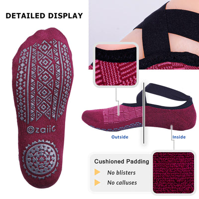 Ozaiic Pilates Socks for Women Non Slip Grip, Yoga Socks with Grippers for Barre, Hospital, Ballet, Dance, Barefoot Workout