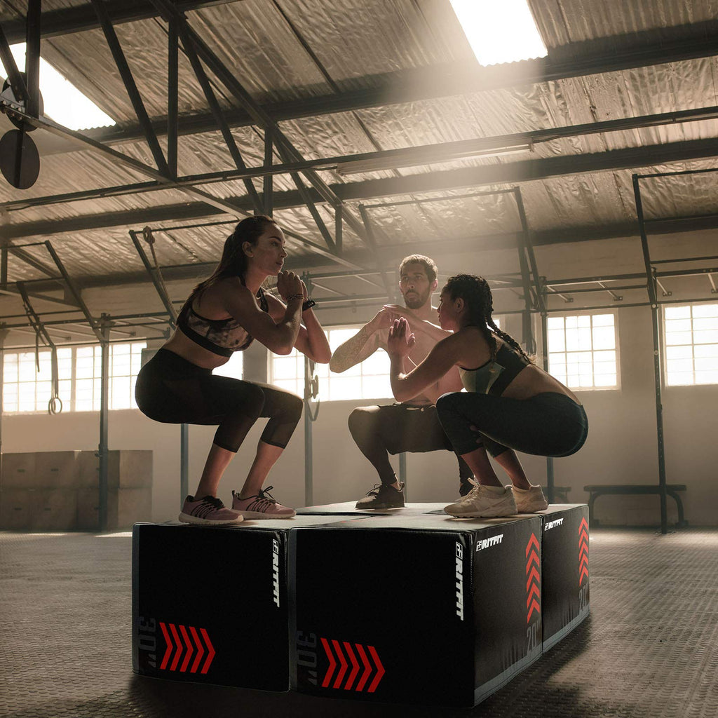 RitFit 3 in 1 Extra Firm Soft Plyo Box Foam Plyometric Box-30”x24”x20”-20"x18"x16" Heavy Duty High Density Foam Jumping Box 3 Sizes with PVC Cover,Platform for Home Gym Fitness, 440lb Weight Capacity